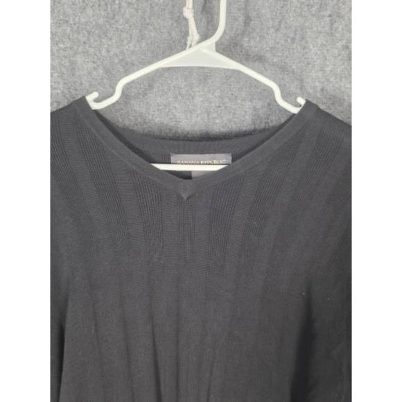 VTG Banana Republic Black V Neck Ribbed Long Sleeve Sweater Mens XXL Cotton Work - Picture 7 of 8